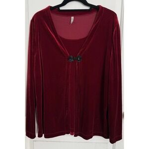 White‎ Stag Velour Top Large Dark Red Faux Layered Beaded Whimsy Romantic Goth